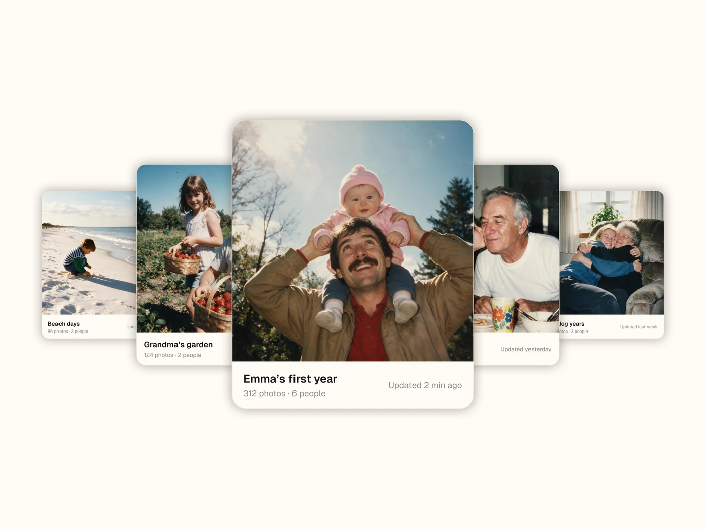 Warm album cards, one for every kid and trip