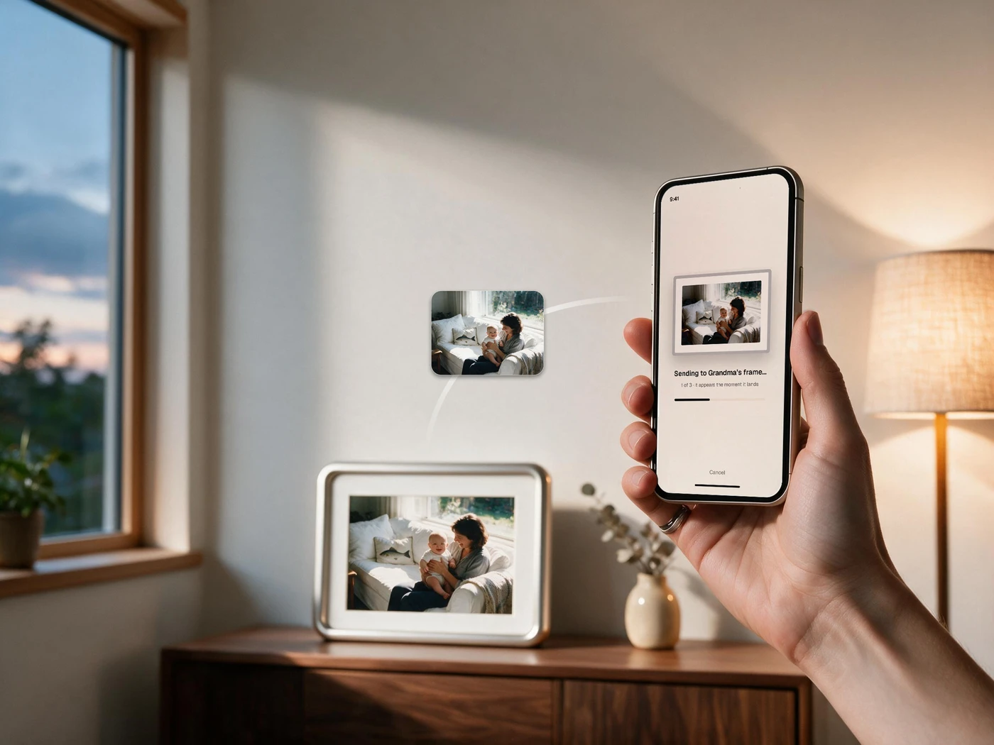 Adjusting the frame remotely from the phone